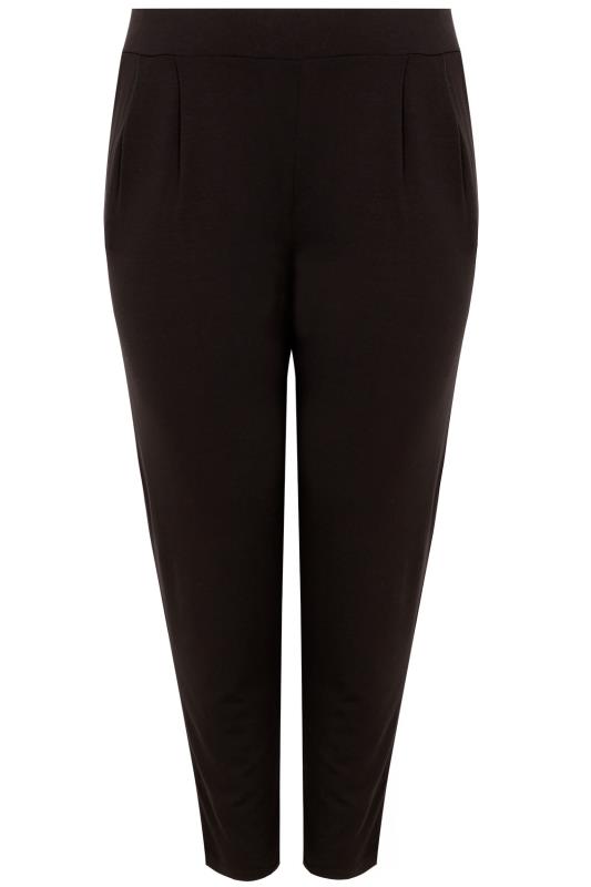 Plus Size Black Double Pleat Jersey Stretch Joggers | Yours Clothing 3