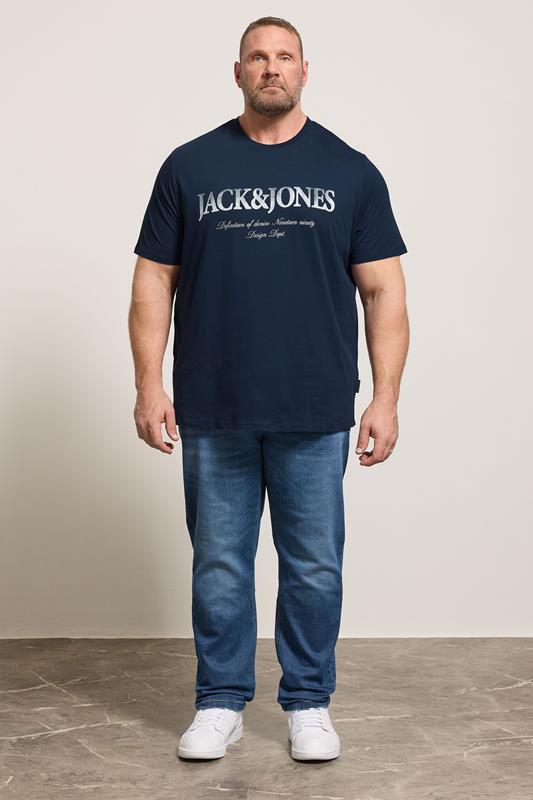 JACK & JONES Big & Tall Navy Blue Short Sleeve Graphic T-Shirt  1