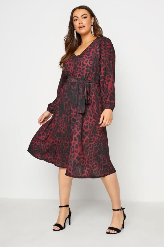 Plus Size  YOURS LONDON Red Leopard Print Midi Dress