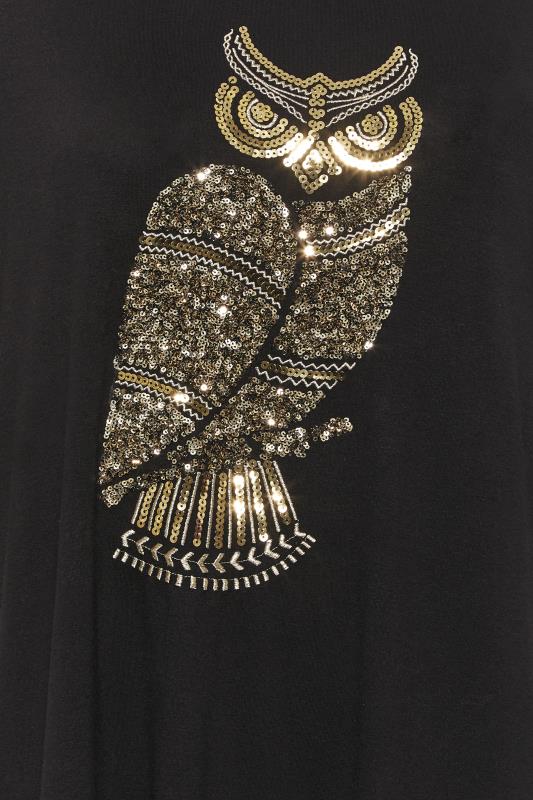 YOURS LUXURY Plus Size Black Owl Sequin Embellished Top | Yours Clothing 6
