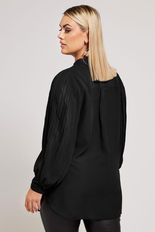 YOURS LONDON Plus Size Black Long Pleat Sleeve Shirt | Yours Clothing 3