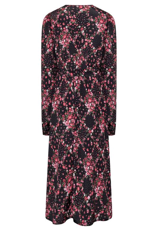 LTS Tall Women's Black Floral Patchwork Midi Wrap Dress | Long Tall Sally 3