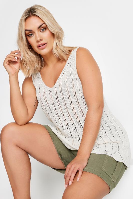 YOURS Plus Size Ivory White Crochet Knitted Vest Top | Yours Clothing 5