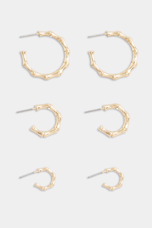 3 PACK Gold Tone Bamboo Hoop Earring Set | Yours Clothing 3