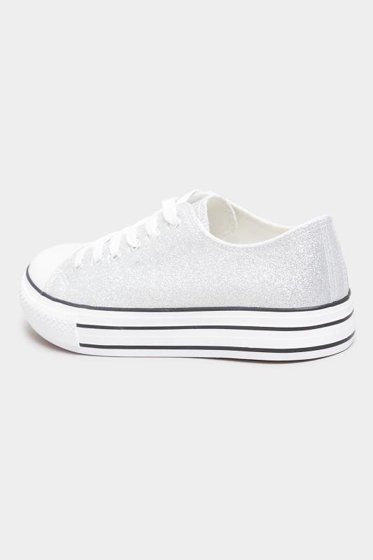 Wide Fit Silver Canvas Glitter Platform Trainers In E Fit | Yours Clothing 4