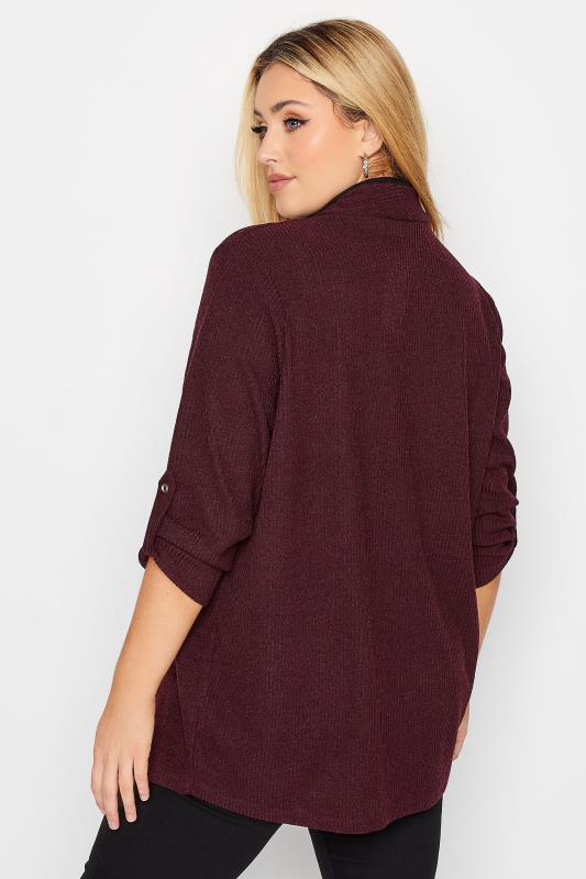 Curve Plus Size Maroon Red Ribbed Cardigan | Yours Clothing 3