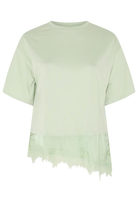 YOURS Plus Size Green Satin Lace Trim T-Shirt | Yours Clothing 5