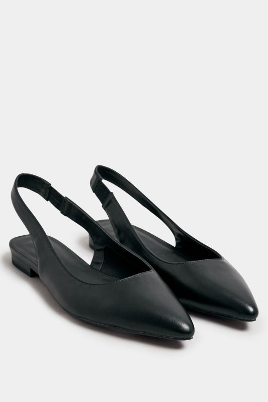 LTS Black Faux Leather Slingback Point Pumps In Standard Fit | Long Tall Sally 2
