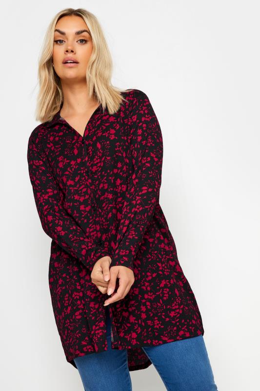 YOURS Plus Size Red Floral Print Textured Shirt | Yours Clothing 3