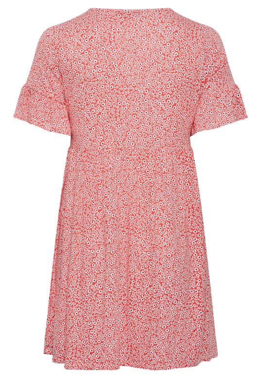 YOURS Plus Size Red Ditsy Print Smock Tunic Dress | Yours Clothing 7