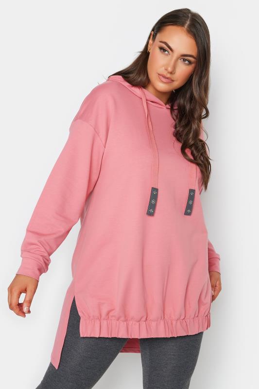 YOURS Plus Size Pink Embellished Tie Hoodie | Yours Clothing 1