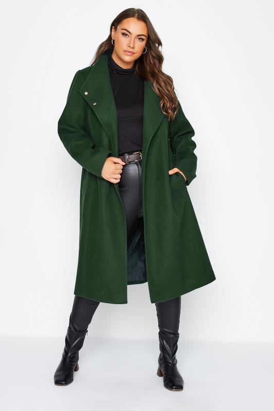 Plus Size  Curve Forest Green Belted Wrap Coat