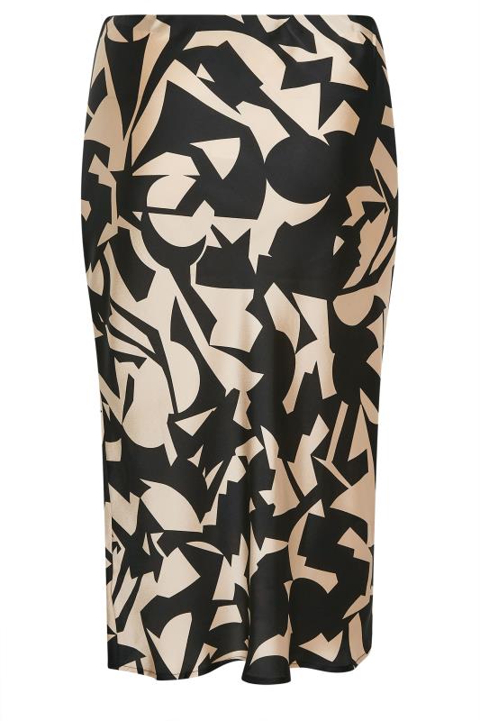YOURS Plus Size Black & Beige Brown Abstract Print Satin Midi Skirt | Yours Clothing  5