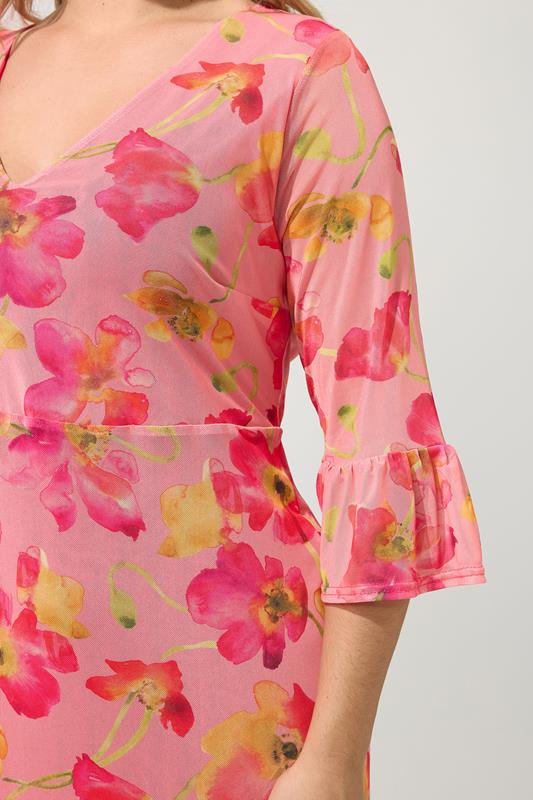 YOURS LONDON Plus Size Pink Floral Mesh Tiered Dress | Yours Clothing 4