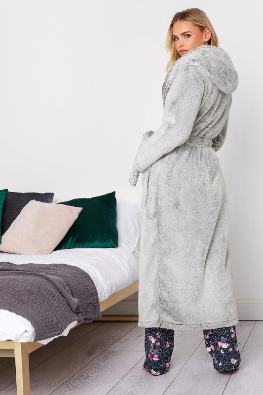 Petite Grey Contrast Hood Maxi Dressing Gown | PixieGirl 4