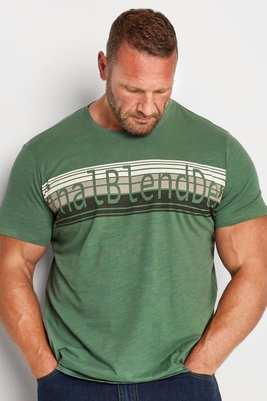 Großen Größen  BLEND Big & Tall Green Stripe Logo T-Shirt