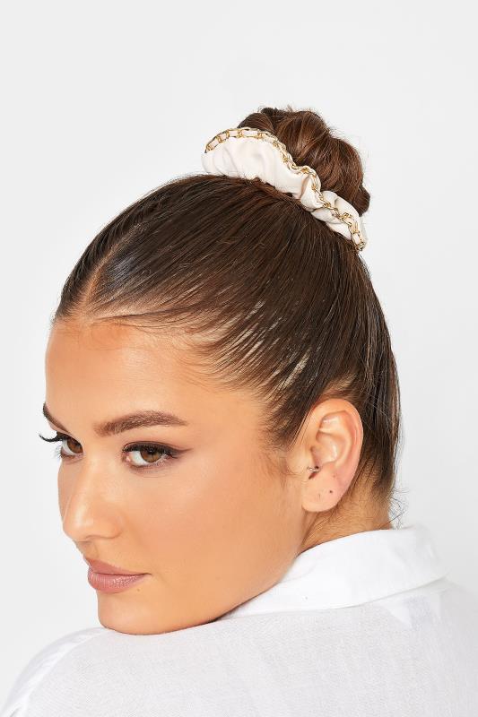 White 2 PACK Chain Scrunchie Set | Yours Clothing  2