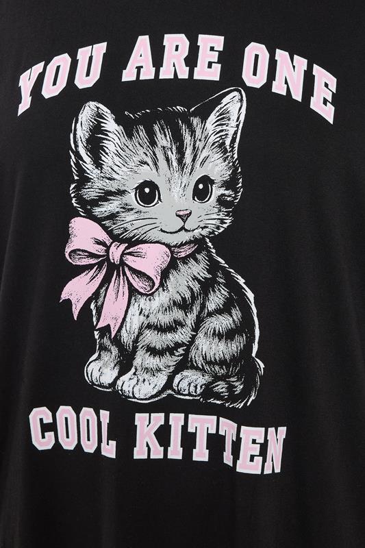 YOURS Plus Size Black 'You Are One Cool Kitten' Dipped Back Nightdress | Yours Clothing 4