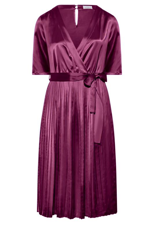YOURS LONDON Plus Size Purple Satin Pleated Wrap Dress | Yours Clothing 6