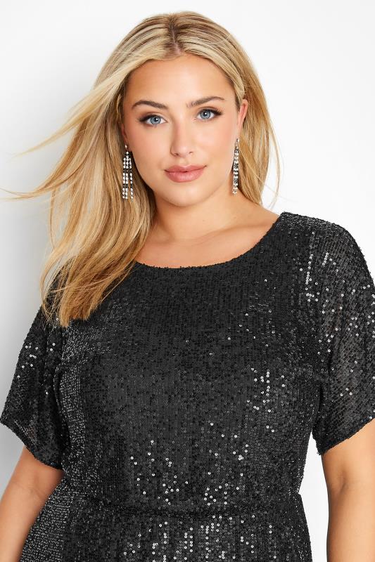 YOURS LONDON Plus Size Black Sequin Embellished Peplum Top | Yours Clothing 4