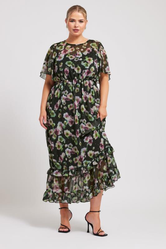YOURS LONDON Plus Size Black Floral Print Maxi Smock Dress | Yours Clothing 3
