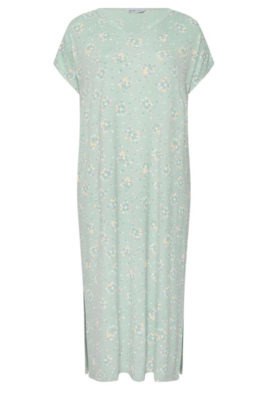 YOURS Curve Plus Size Green Floral Print Soft Touch Nightdress | Yours Clothing  5