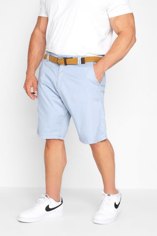 KAM Big & Tall Blue Belted Oxford Shorts 1