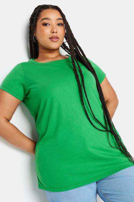 YOURS Plus Size Green Cotton Blend T-Shirt | Yours Clothing 1