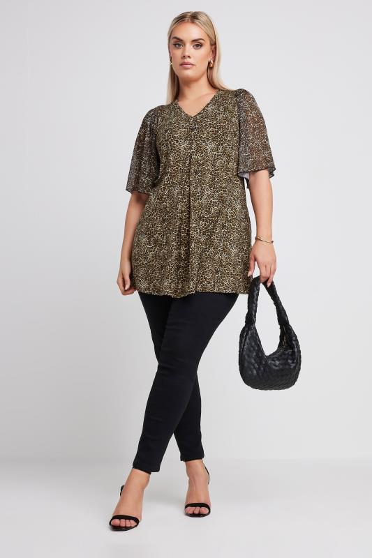 YOURS Plus Size Brown Leopard Print Mesh Swing Top | Yours Clothing 3