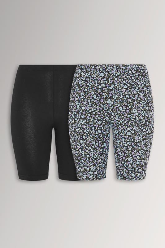  YOURSET 2 PACK Curve Black Ditsy Floral Cycling Shorts