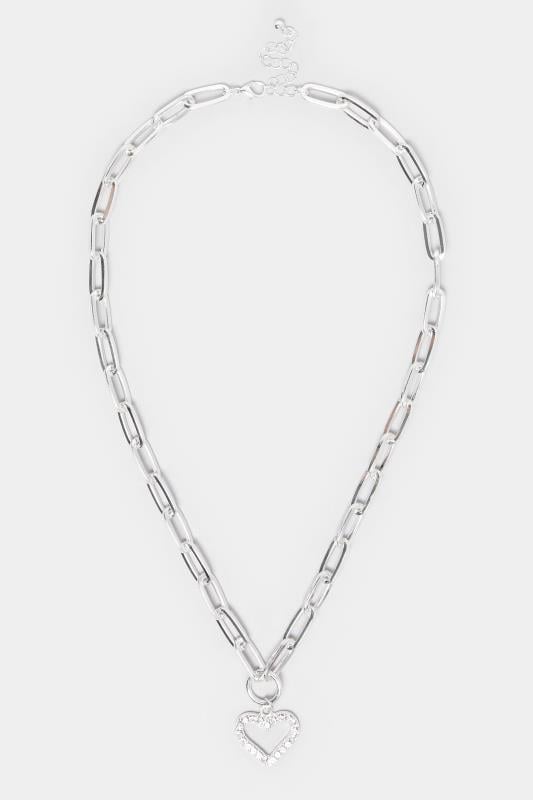 Silver Tone Chain Diamante Heart Necklace | Yours Clothing  2