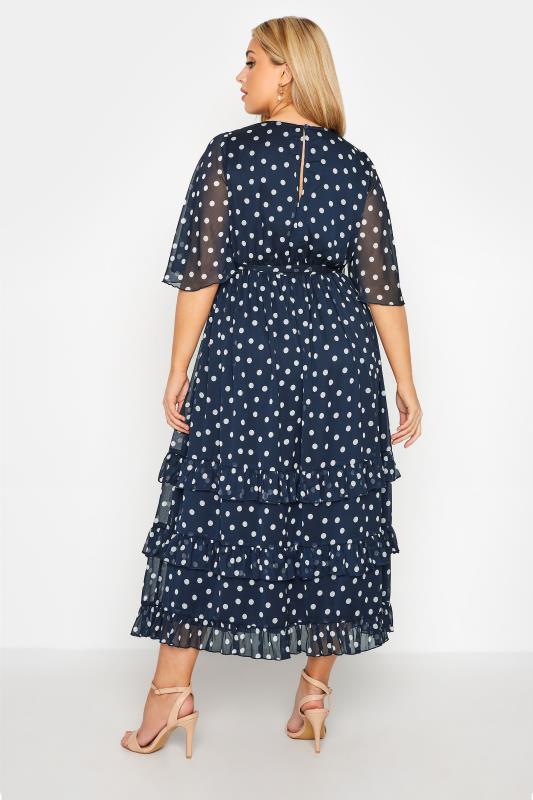 YOURS LONDON Plus Size Navy Blue Polka Dot Ruffle Maxi Dress | Yours Clothing  3