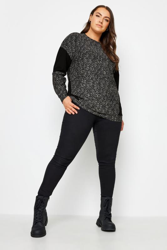 YOURS Plus Size Black Leopard Print Colourblock Sweatshirt | Yours Clothing