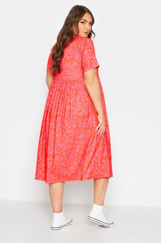 YOURS Curve Plus Size Hot Pink Abstract Print Smock Dress | Yours Clothing  3