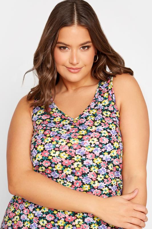YOURS Curve Plus Size Pink Floral Bar Back Vest Top | Yours Clothing  4
