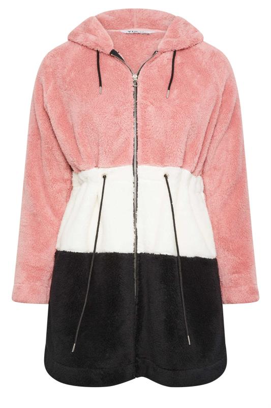 YOURS Plus Size Pink & Black Longline Fleece Zip Hoodie | Yours Clothing 5