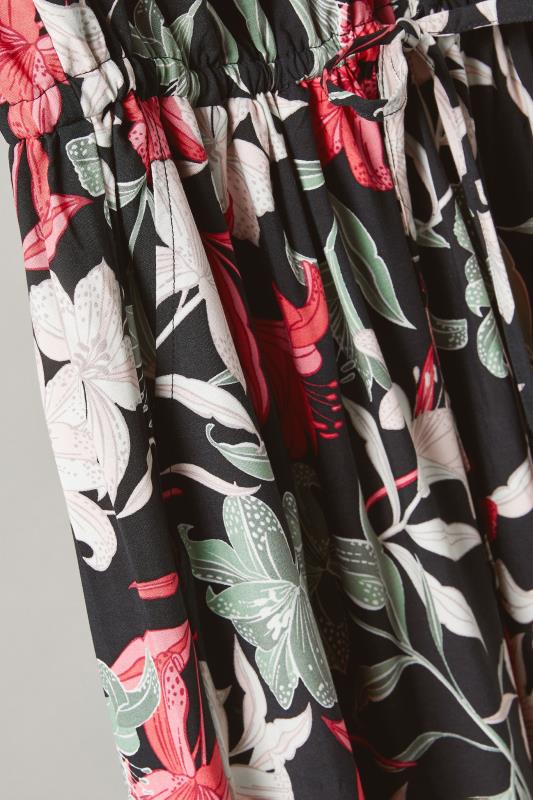 EVANS Plus Size Black Floral Design Border Print Midi Dress | Evans 8