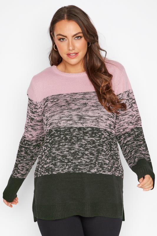 Plus Size Pink Colour Block Jumper | Yours Clothing 1