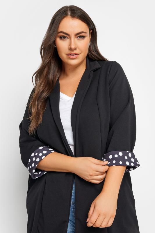 YOURS Curve Plus Size Black Polka Dot Roll Back Sleeve Blazer | Yours Clothing 4