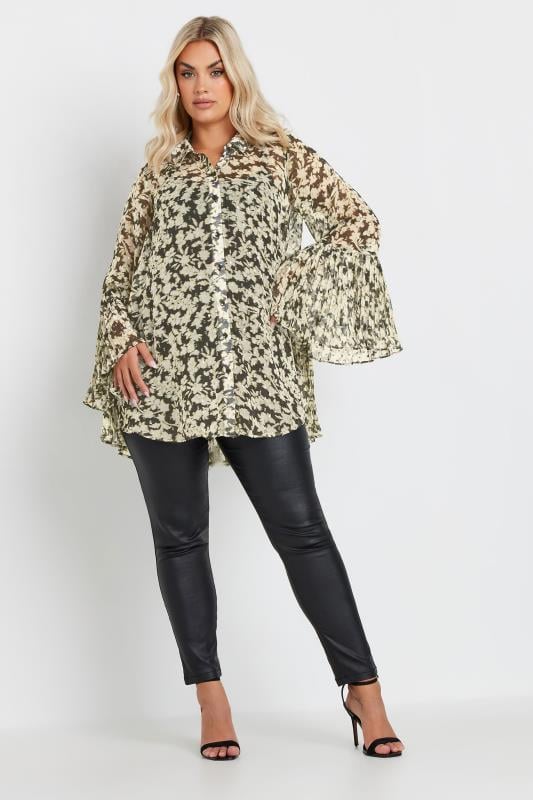 YOURS Plus Size Black & Gold Floral Print Shirt | Yours Clothing 2