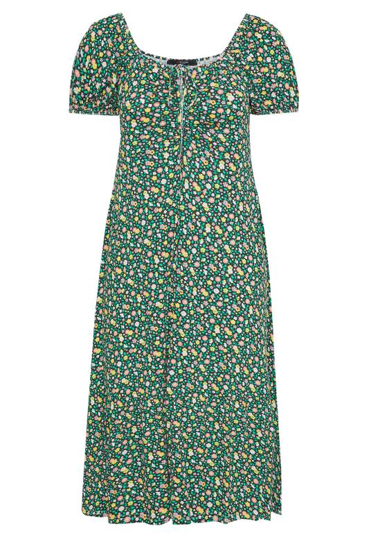 Curve Black & Green Floral Ruched Midaxi Dress 5