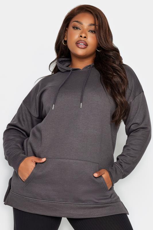 YOURS Plus Size Charcoal Grey Overhead Hoodie | Yours Clothing 1