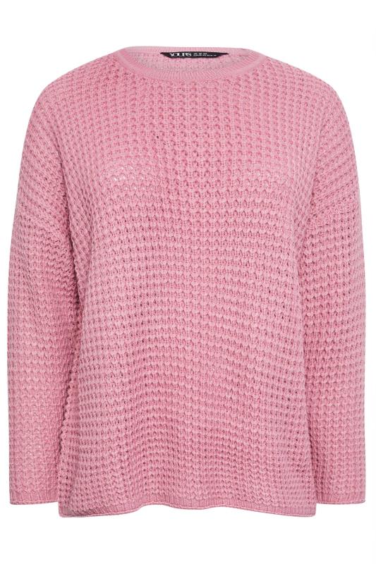 YOURS Plus Size Pink Waffle Knit Jumper | Yours Clothing 6
