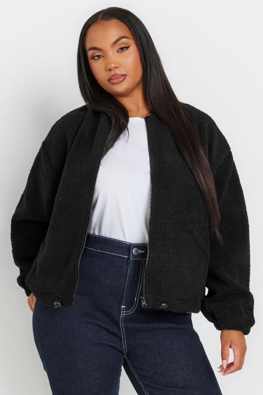 LIMITED COLLECTION Plus Size Black Teddy Borg Bomber Jacket | Yours Clothing 2