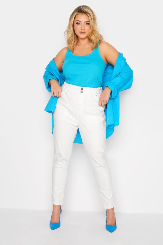 Plus Size White Stretch Elasticated Waist MOM Jeans | Yours Clothing 2