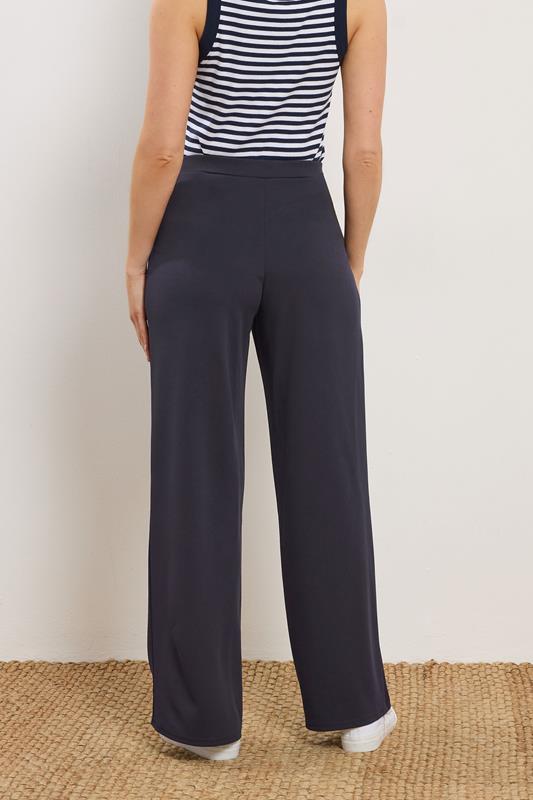 LTS Tall Navy Blue Military Button Detail Wide Leg Trousers | Long Tall Sally 2