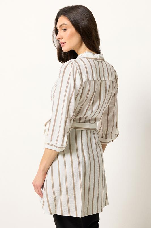 M&Co White & Mocha Brown Stripe Printed Belted Tunic Shirt 2