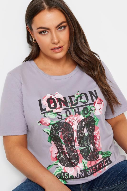 YOURS Plus Size Pink Acid Wash 'London' Rose Print T-Shirt | Yours Clothing 4