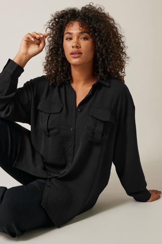 EVANS Plus Size Black Long Sleeve Utility Shirt | Evans  2