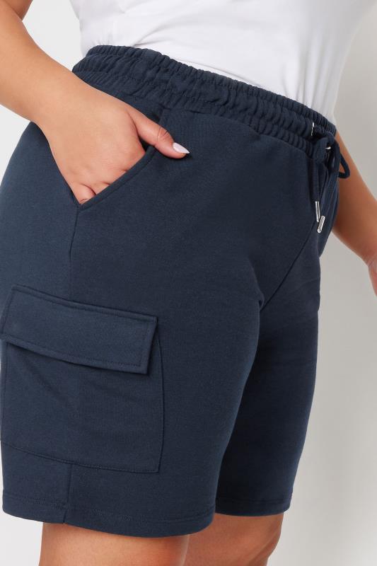 YOURS Plus Size Navy Blue Cargo Jogger Shorts | Yours Clothing 4